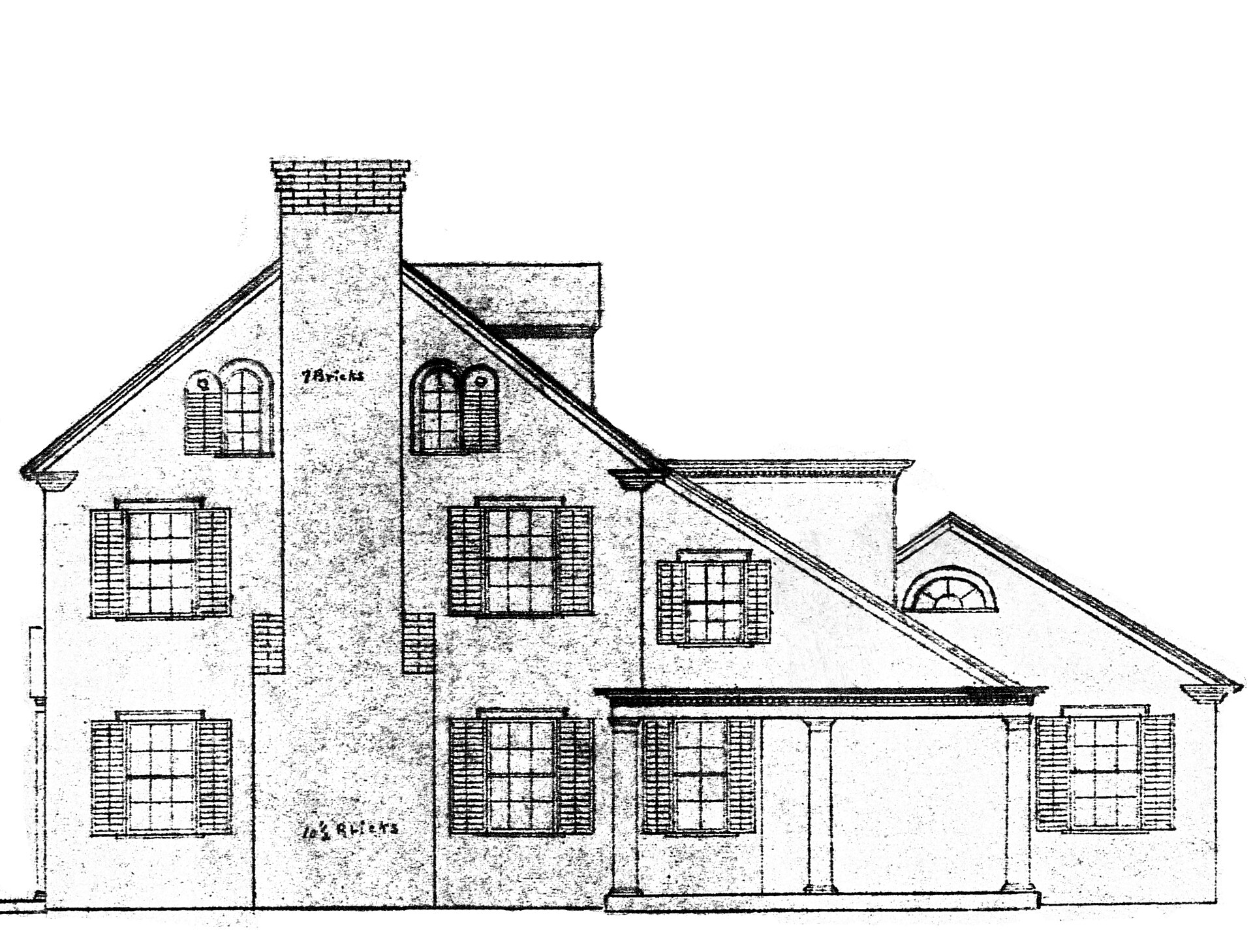 Historical blueprint showing the elevation of a building facade