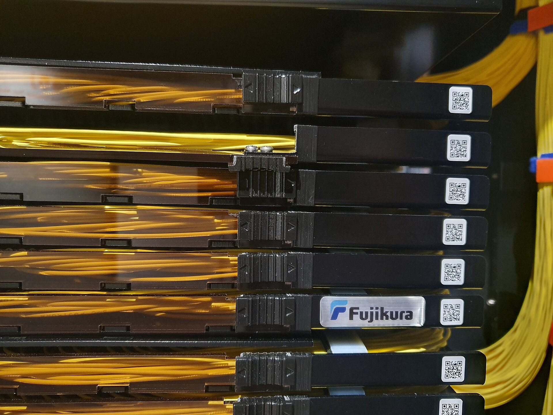Glowing fiber-optic cables in a museum exhibit